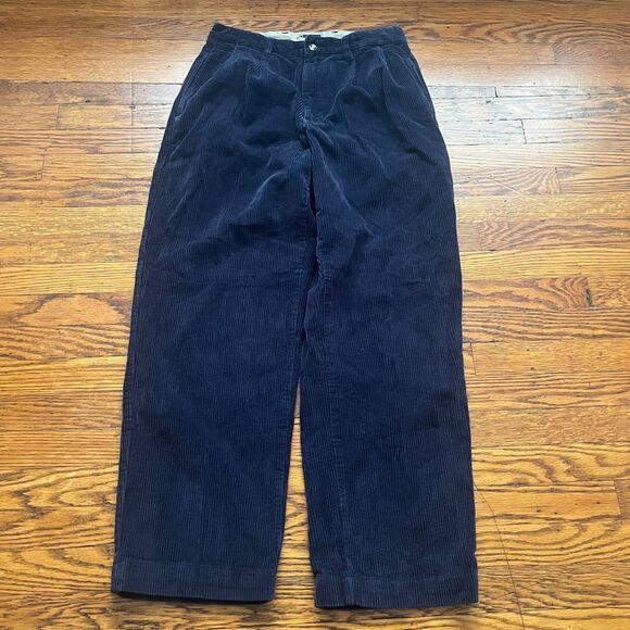 Vintage Tommy Hilfiger Corduroy Pants 29x30 Navy Blue Pleated Embroidered Crest - Picture 1 of 12